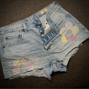 Levi's Light Blue Jean Shorts with Floral Patches